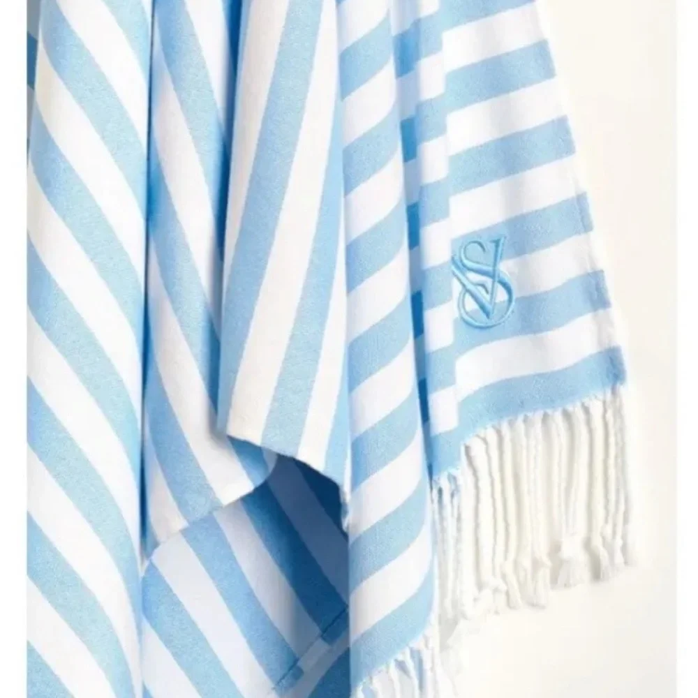 Victoria’s Secret Logo Beach Blanket Towel Blue White Stripes (without strap)